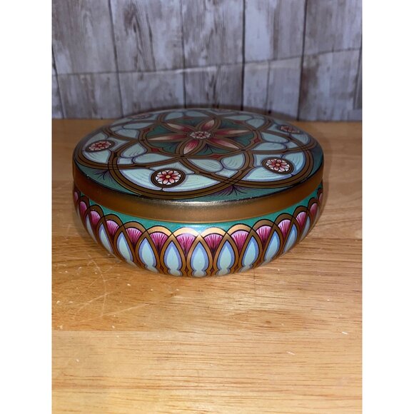 Decorative Meister Round Candy Tin Mandala Floral Pattern Gold Accents Brazil - Picture 4 of 8